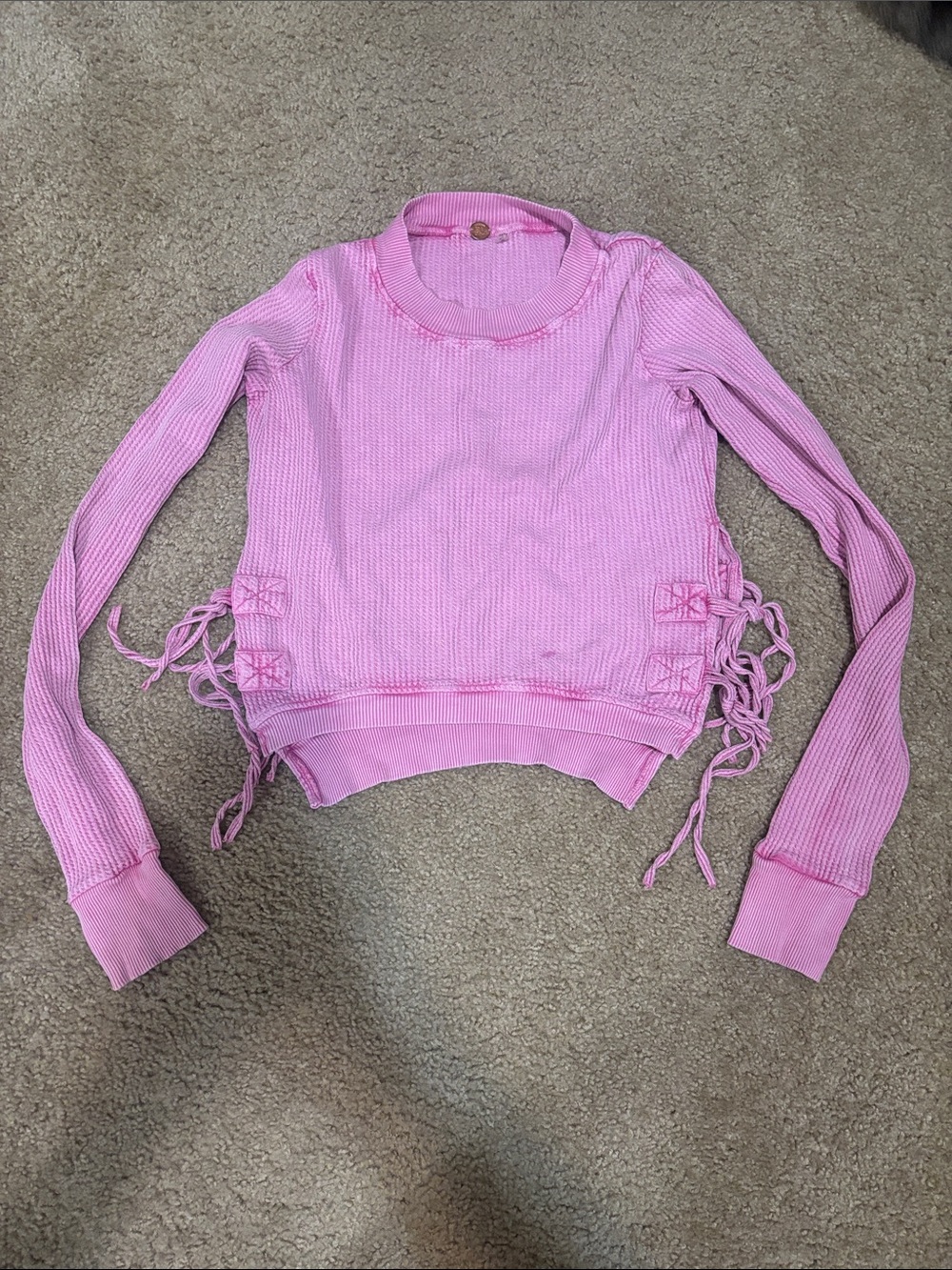 Free People Pink Lace-Up Thermal Crop Top